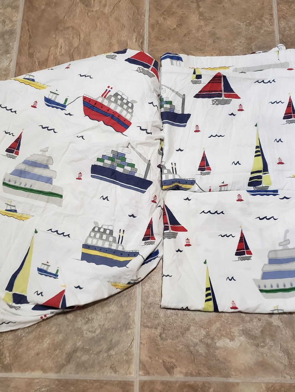 Pottery Barn Kids Twin Sailboat/Tugboat Print Sheets